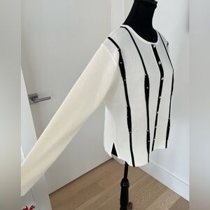 UNIQUE INT'L Sweater Rhinestone Embellished Cream Black Accents Contemporary